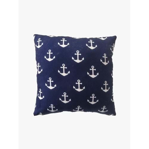 Deniz Çapası Figürlü Lacivert Zeminli Yastık Kırlent Kılıfı 45x45 cm.