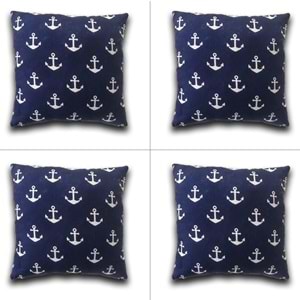 4'lü Deniz Çapası Figürlü Lacivert Zeminli Yastık Kırlent Kılıfı 45x45 cm.