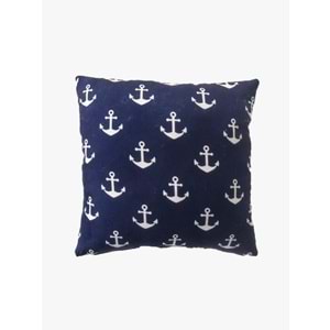 4'lü Deniz Çapası Figürlü Lacivert Zeminli Yastık Kırlent Kılıfı 45x45 cm.