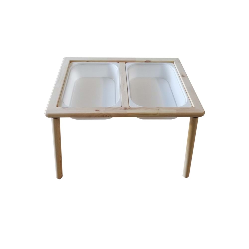 Masif Ahşap Çocuk Oyun Aktivite Masası + 2 Beyaz Dar Kova Hediyeli