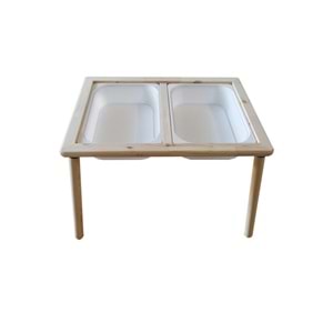 Masif Ahşap Çocuk Oyun Aktivite Masası + 2 Beyaz Dar Kova Hediyeli