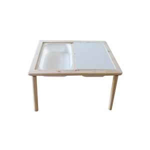 Masif Ahşap Çocuk Oyun Aktivite Masası + 2 Beyaz Dar Kova Hediyeli