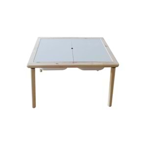 Masif Ahşap Çocuk Oyun Aktivite Masası + 2 Beyaz Dar Kova Hediyeli