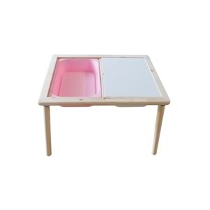 Masif Ahşap Çocuk Oyun Aktivite Masası + 1 Pembe 2 Beyaz Dar Kova Hediyeli