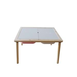 Masif Ahşap Çocuk Oyun Aktivite Masası + 1 Pembe 2 Beyaz Dar Kova Hediyeli