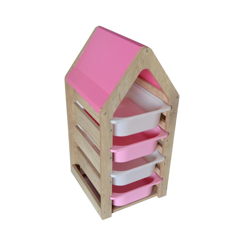 Montessori Pembe Oyuncak Saklama Düzenleme Ünitesi Dolabı - 2 Beyaz 2 Pembe Trofast Sepetli